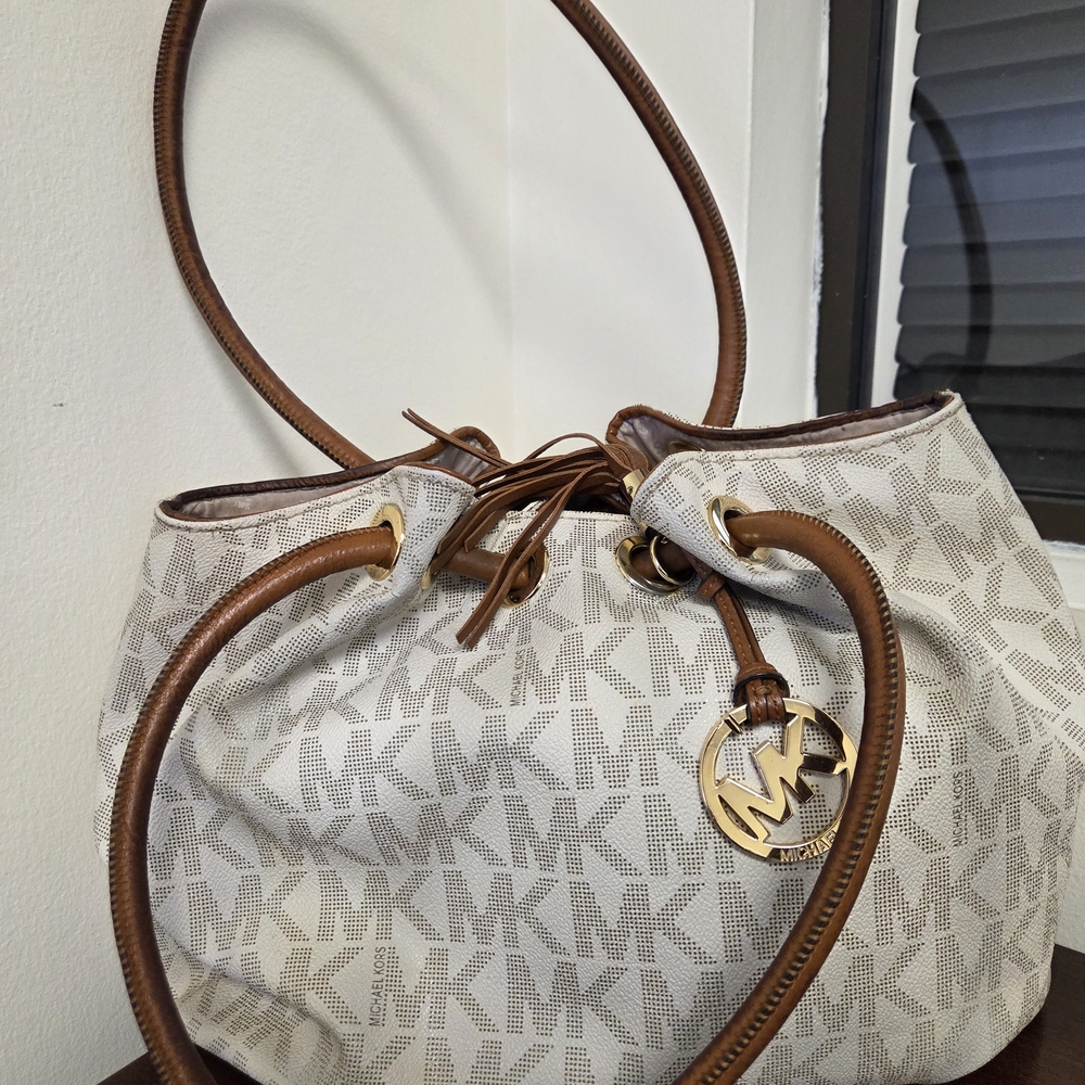 Michael Kors Cream and Brown Shoulder Bag